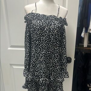 Black and White Polka Dot Off-Shoulder Dress